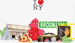水彩手绘纽约旅游矢量图素材