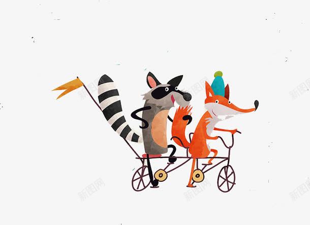 骑双人自行车的狐狸png免抠素材_88icon https://88icon.com 儿童插画 卡通 卡通元素 故事插画 狐狸 自行车