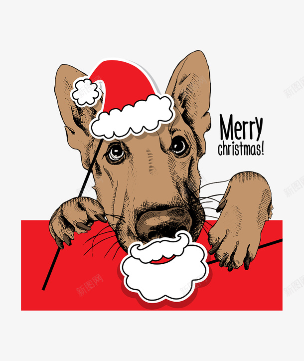 可爱的圣诞小狗手绘图png免抠素材_88icon https://88icon.com 动物 卡通 可爱的 圣诞帽 圣诞老人 小狗 简图