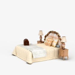 白色大床方格枕头欧式大床高清图片