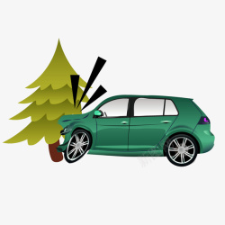 绿色汽车撞树矢量图素材