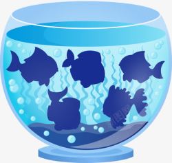 蓝色鱼类剪影和鱼缸素材