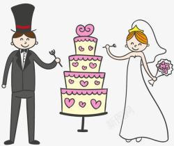 卡通新娘新郎与婚礼蛋糕素材