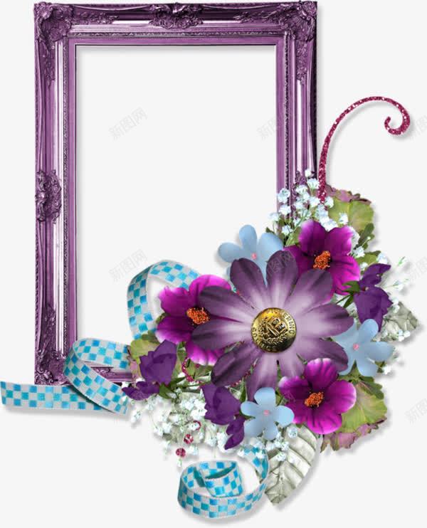 紫色花朵蓝色丝带紫色边框png免抠素材_88icon https://88icon.com 紫色花朵 花朵边框 蓝色丝带 边框