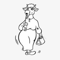 手绘动物卡通悠闲的牛小姐素材