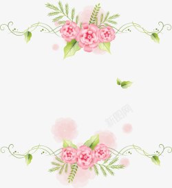 粉嫩花朵绿叶边框装饰素材