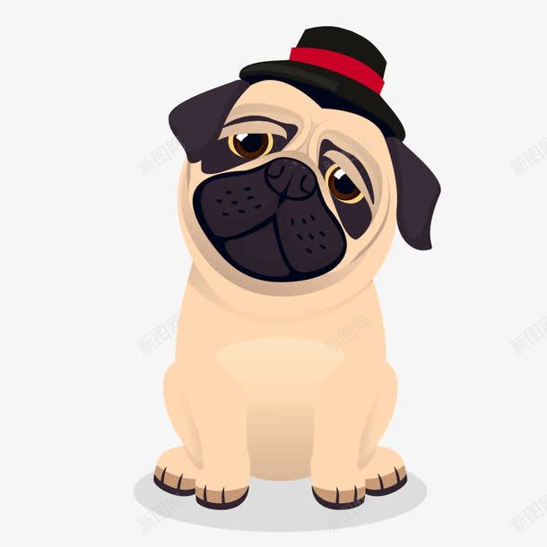 卡通狗狗巴哥犬png免抠素材_88icon https://88icon.com 卡通动物 卡通狗 可爱狗狗 巴哥犬 戴黑色礼帽狗 犬