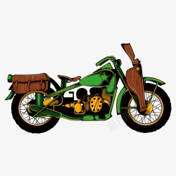 手绘绿色复古皮革摩托车摩托素材