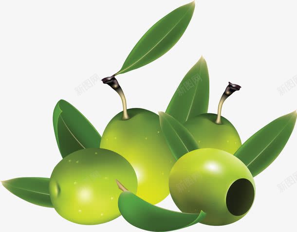 4颗绿橄榄装饰png免抠素材_88icon https://88icon.com 水果 绿橄榄 食材 食物