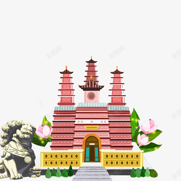 扁平风装饰插图宫殿png免抠素材_88icon https://88icon.com 中国风寺庙 古典建筑 宫殿 建筑 扁平风 装饰