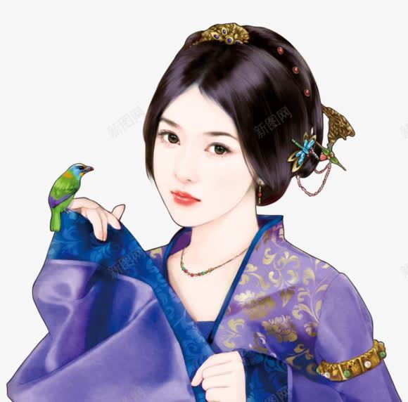 唯美鸟与紫衣美人png免抠素材_88icon https://88icon.com 唯美 图片 美人