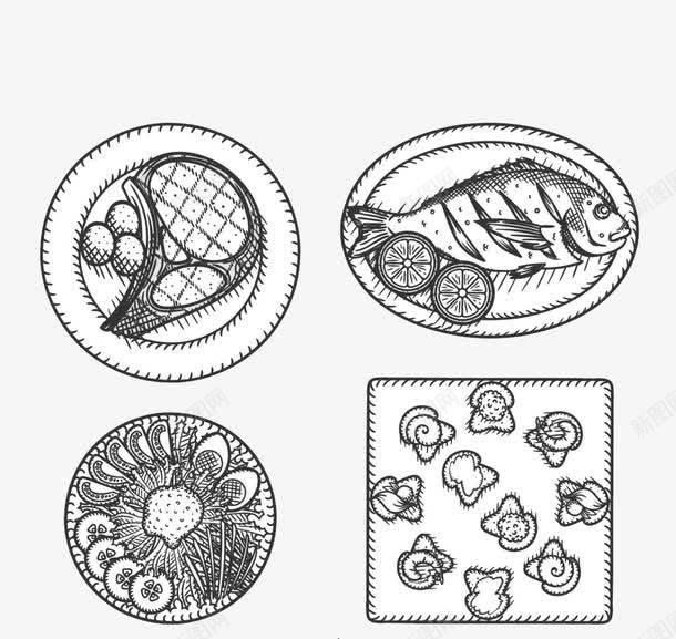 手绘不同菜式png免抠素材_88icon https://88icon.com 手绘 菜肴 鱼肉 黑白