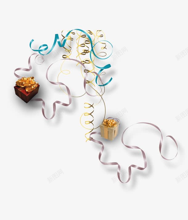 礼物装饰物png免抠素材_88icon https://88icon.com 彩带 漂浮 礼物 装饰 金色