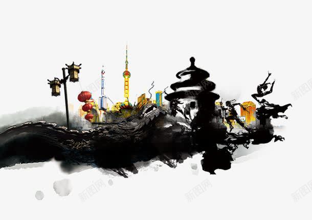 水墨风景psd免抠素材_88icon https://88icon.com 人 桥 灯