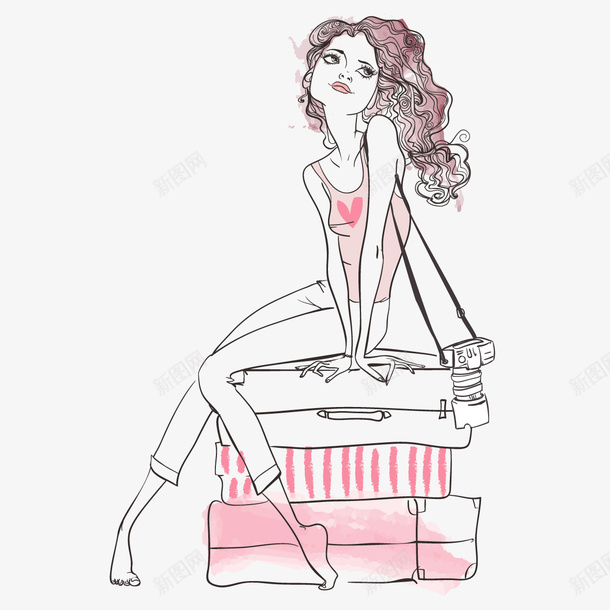 行李箱上的女孩png免抠素材_88icon https://88icon.com png图形 png装饰 卡通 女孩 粉色 行李箱 装饰