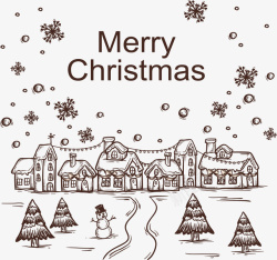 黑板风圣诞矢量元素美丽手绘圣诞小镇矢量图高清图片