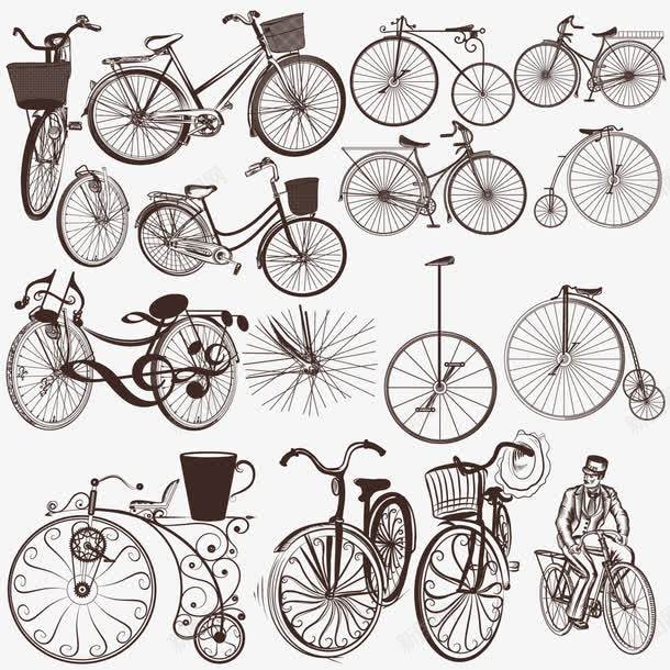 手绘各类单车png免抠素材_88icon https://88icon.com 独轮车 老式 自行车 骑单车
