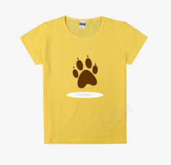 猫脚印图案黄色半袖素材