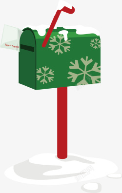 绿色邮筒绿色雪花花纹圣诞节邮筒矢量图高清图片