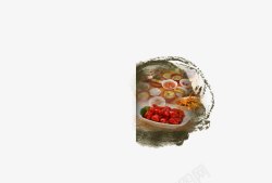 中国风水墨圆框里的美味菜肴素材