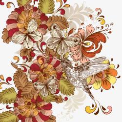 彩绘蜂鸟花卉背景素材