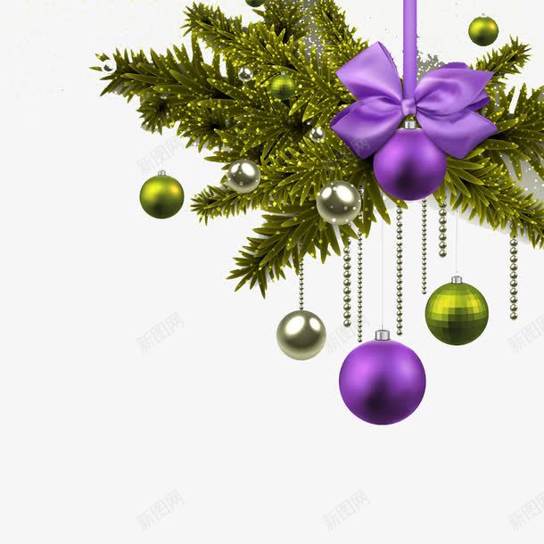 紫色蝴碟结的树叶上挂着小球png免抠素材_88icon https://88icon.com 创意 手绘 拟物化 插画 节日