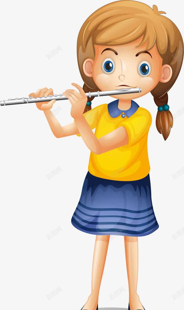 手绘吹笛子的女孩png免抠素材_88icon https://88icon.com 卡通 吹笛子 女孩 手绘