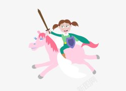 彩色卡通小女孩骑马素材