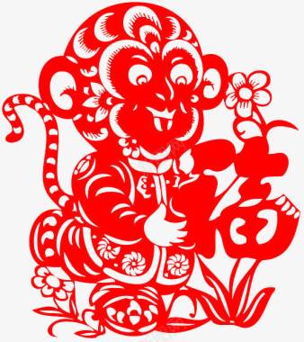 传统节日剪纸猴年剪纸图标图标