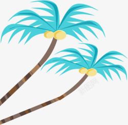 卡通手绘蓝色椰子树素材