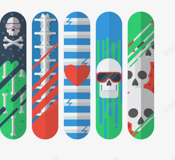 朋克风滑雪板png免抠素材_88icon https://88icon.com 庞克风 彩色 扁平图 滑雪板 矢量素材 骨头 骷髅