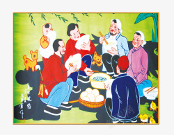 农村宴席画农村吃完饭手绘画高清图片