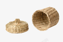 棕色轻巧带盖子的篮子手工编织物素材