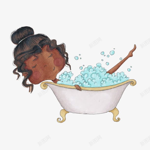 洗泡泡浴的女孩手绘图png免抠素材_88icon https://88icon.com 卡通 女孩 泡泡浴 泡澡 洗澡 浴盆 黑色皮肤