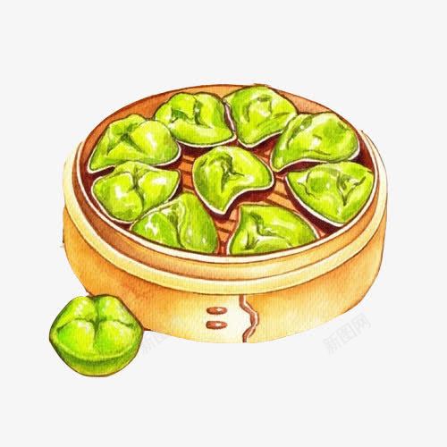 绿豆饺子手绘画片png免抠素材_88icon https://88icon.com 手绘美食 绿色饺子皮 绿豆饺 蒸笼 蒸饺