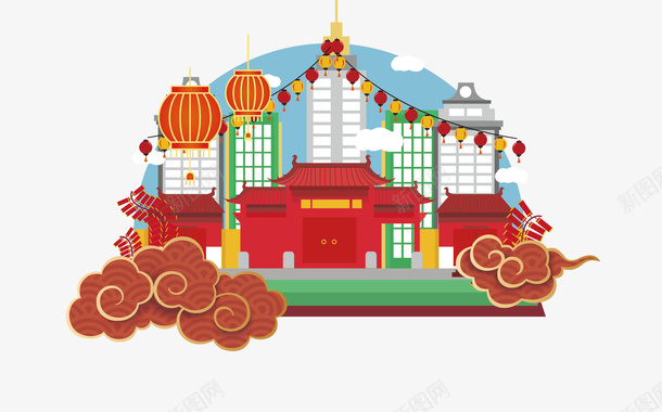 春节红色宫殿大门png免抠素材_88icon https://88icon.com 中国风 喜庆 宫殿大门 春节大门 红色大门 红色灯笼