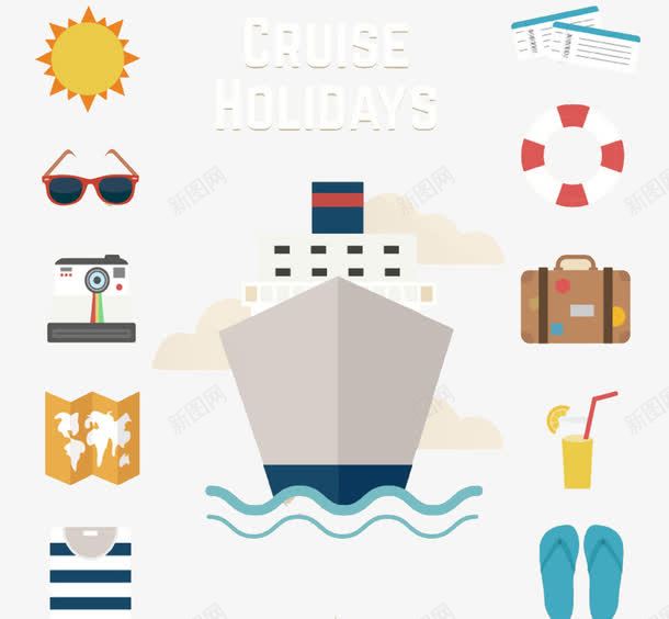 假日游轮旅游元素png免抠素材_88icon https://88icon.com 假日游轮素材 扁平化旅游矢量素材 油轮假期矢量素材