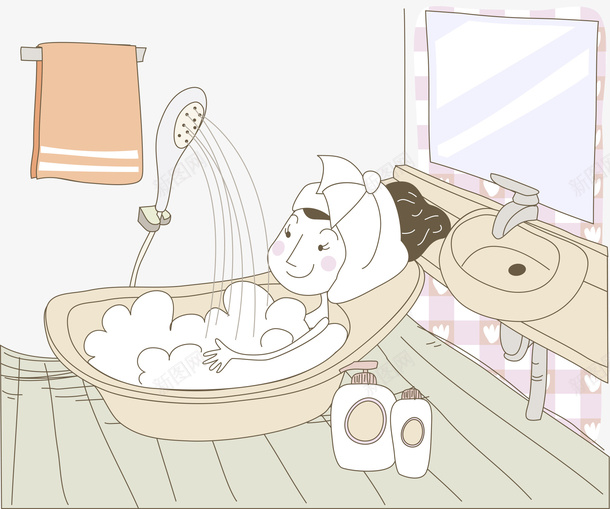 女孩插画矢量图ai免抠素材_88icon https://88icon.com 泡泡浴 洗澡 简约 矢量图