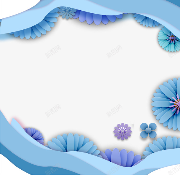 蓝色创意3D立体花背景psd免抠素材_88icon https://88icon.com 3D立体 创意设计 清新 立体花 背景 花朵 蓝色