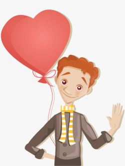 卡通男子爱心气球装饰插画素素材