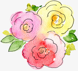 粉色水彩卡通玫瑰花素材