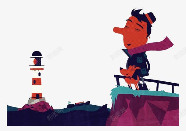卡通海边吹风png免抠素材_88icon https://88icon.com 吹风 放松 海边 灯塔 男士发型