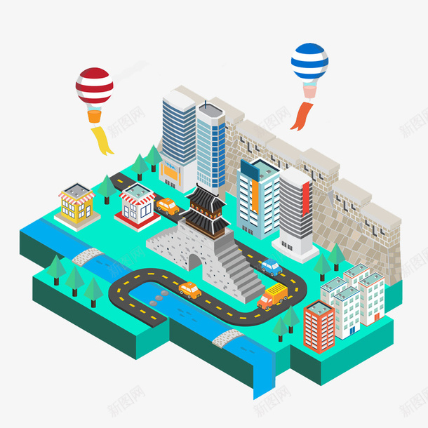 城市古建筑总览图png免抠素材_88icon https://88icon.com 创意 卡通 古建筑 城墙 手绘 气球 蓝色 设计