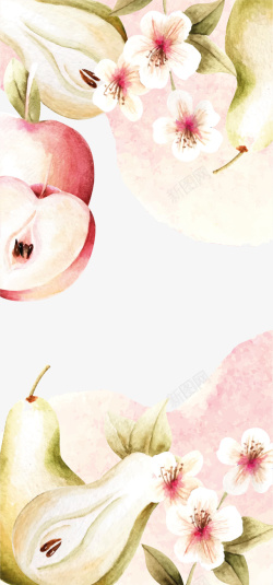 水彩水蜜桃水彩水蜜桃雪梨水果边框矢量图高清图片