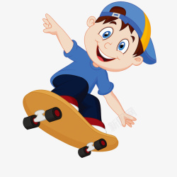 卡通玩滑板男孩素材