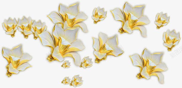 白色金边花朵装饰png免抠素材_88icon https://88icon.com 白色 花朵 装饰 金边