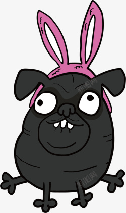 兔发卡戴着兔耳朵发卡的黑狗矢量图高清图片