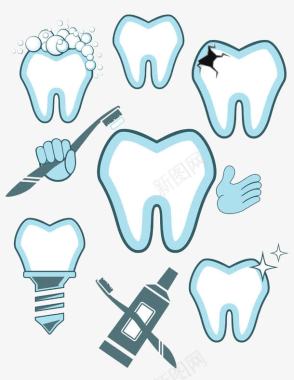 蓝色的牙齿图标牙齿刷牙图标图标