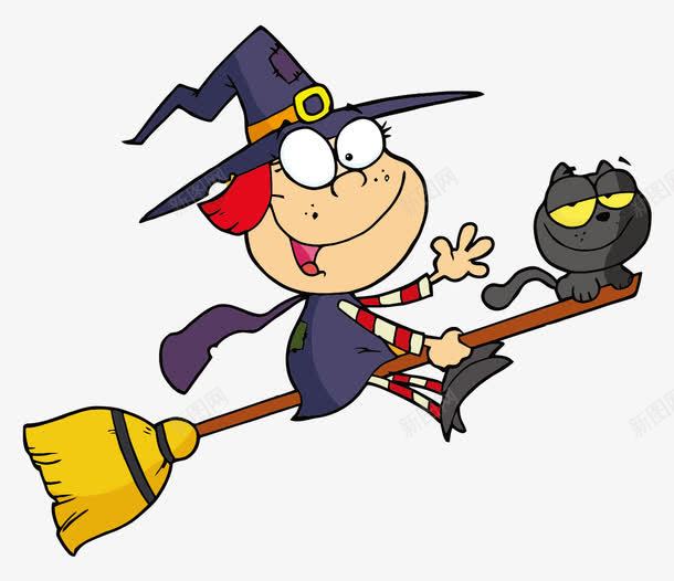 卡通手绘女巫扫帚猫png免抠素材_88icon https://88icon.com 卡通的人物 手绘的女巫 骑扫帚的女巫 黑色的猫