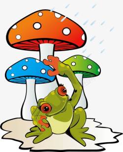 下雨了青蛙打蘑菇伞素材